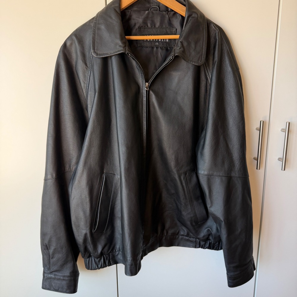 Vintage 90s Perry Ellis Portfolio Leather Bomber Jacket Black XXL Gorpcore